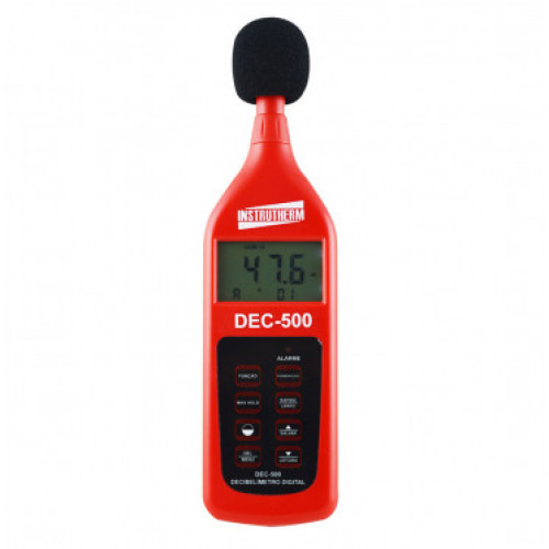 DECIBELÍMETRO SONÔMETRO MOD. DEC-500, FAIXA DE MEDIÇÃO DE 30 A 130DB, PONDERAÇÃO A, C, FAST E SLOW, MEDIÇÃO DE LEQ